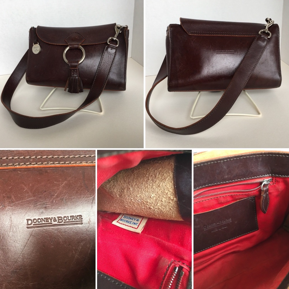 Vtg Dooney & Bourke brown purse bag Italy tassel